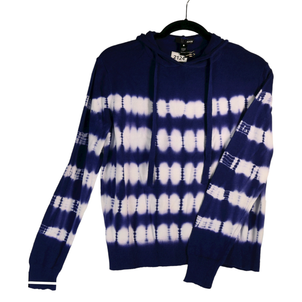 NEW Aqua Bloomingdales Blue Tie Dye Sweater Womens XL Hoodie Lightweight NWT $78